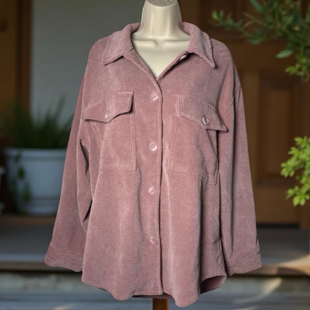Ashley by 26 International Shirt Jacket Utility Collection, Pink Corduroy SZ L